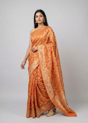 Orange Kora Silk Saree With Blouse Piece
