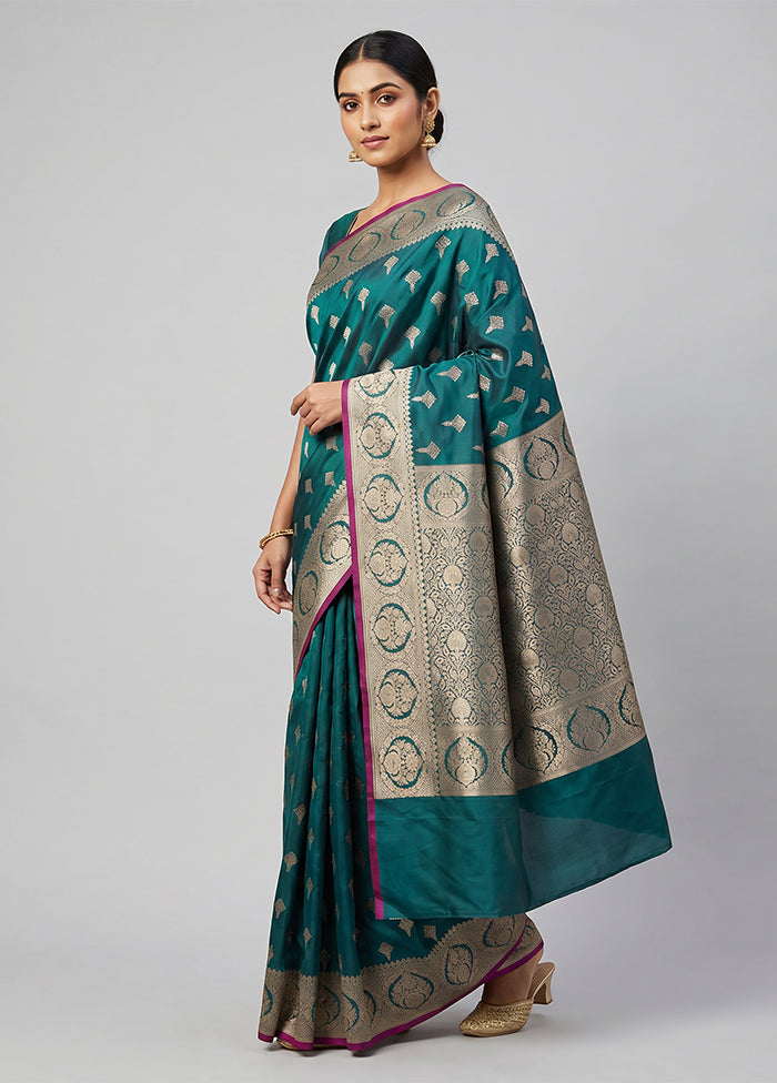 Blue Katan Silk Saree With Blouse Piece