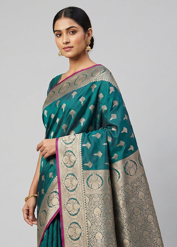 Blue Katan Silk Saree With Blouse Piece