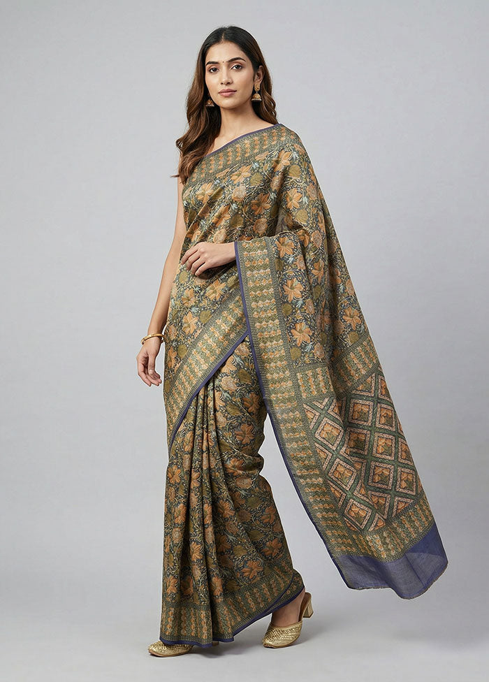 Blue Handloom Jamewar Pure Silk Saree With Blouse Piece