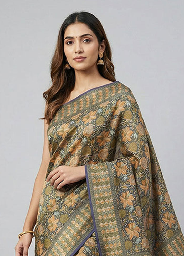 Blue Handloom Jamewar Pure Silk Saree With Blouse Piece