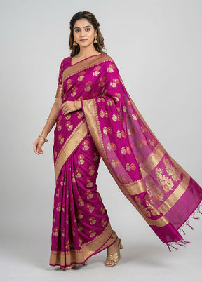 Pink Kora Silk Saree With Blouse Piece