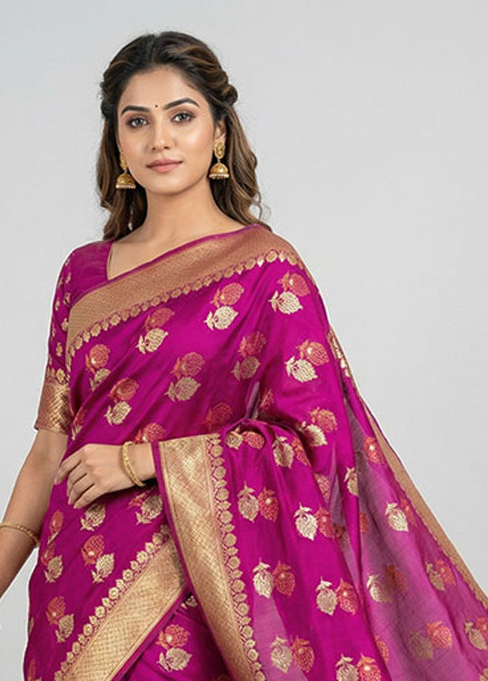 Pink Kora Silk Saree With Blouse Piece