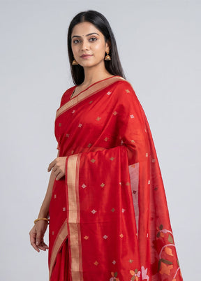 Red Jamdani Cotton Saree Without Blouse Piece