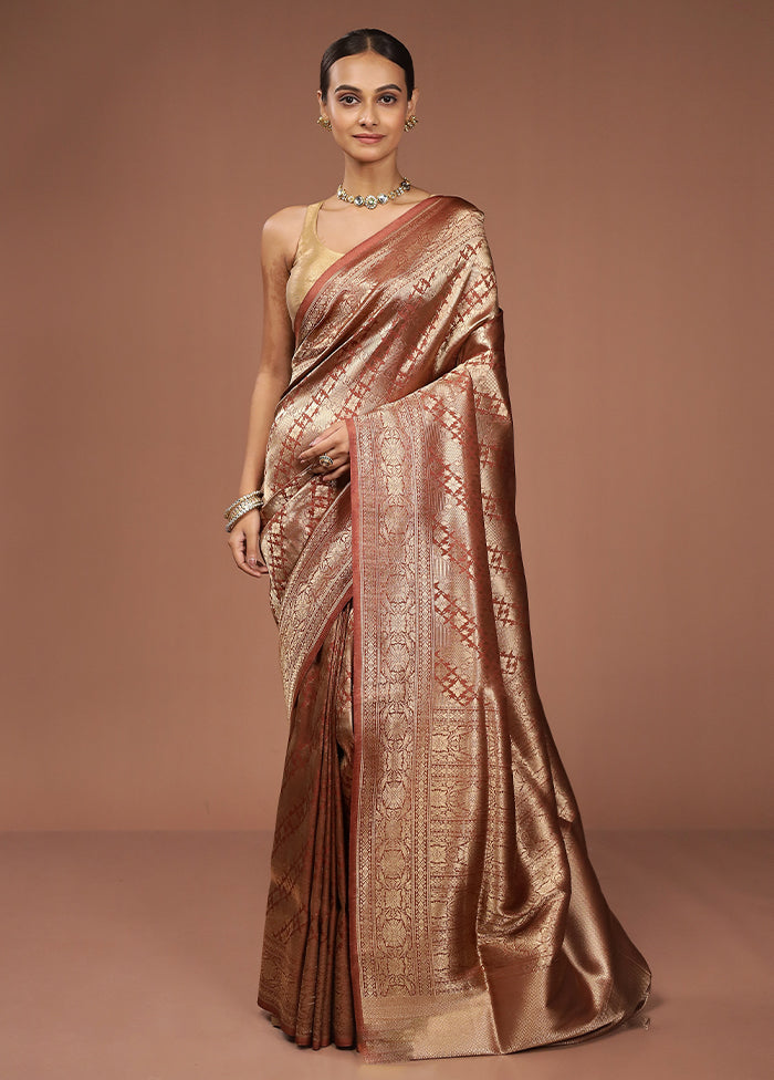 Rust Uppada Silk Saree With Blouse Piece