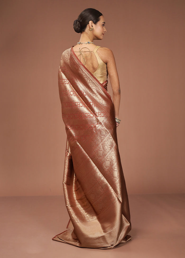Rust Uppada Silk Saree With Blouse Piece