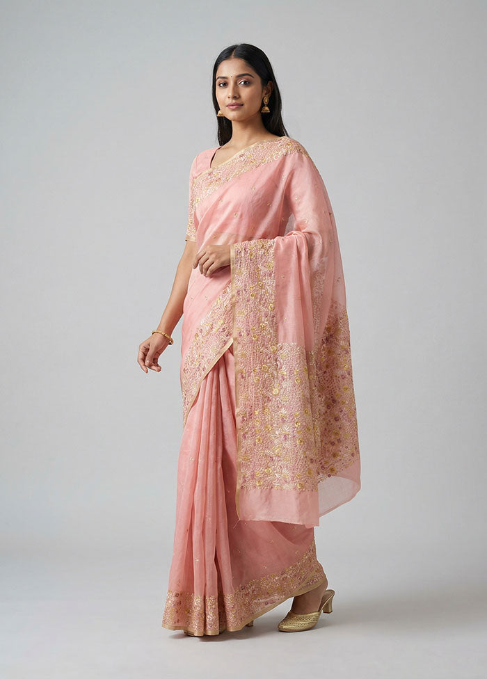 Pink Organza Saree With Blouse Piece
