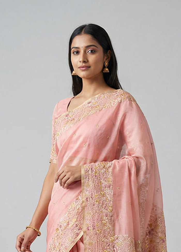 Pink Organza Saree With Blouse Piece