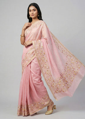 Pink Organza Saree With Blouse Piece