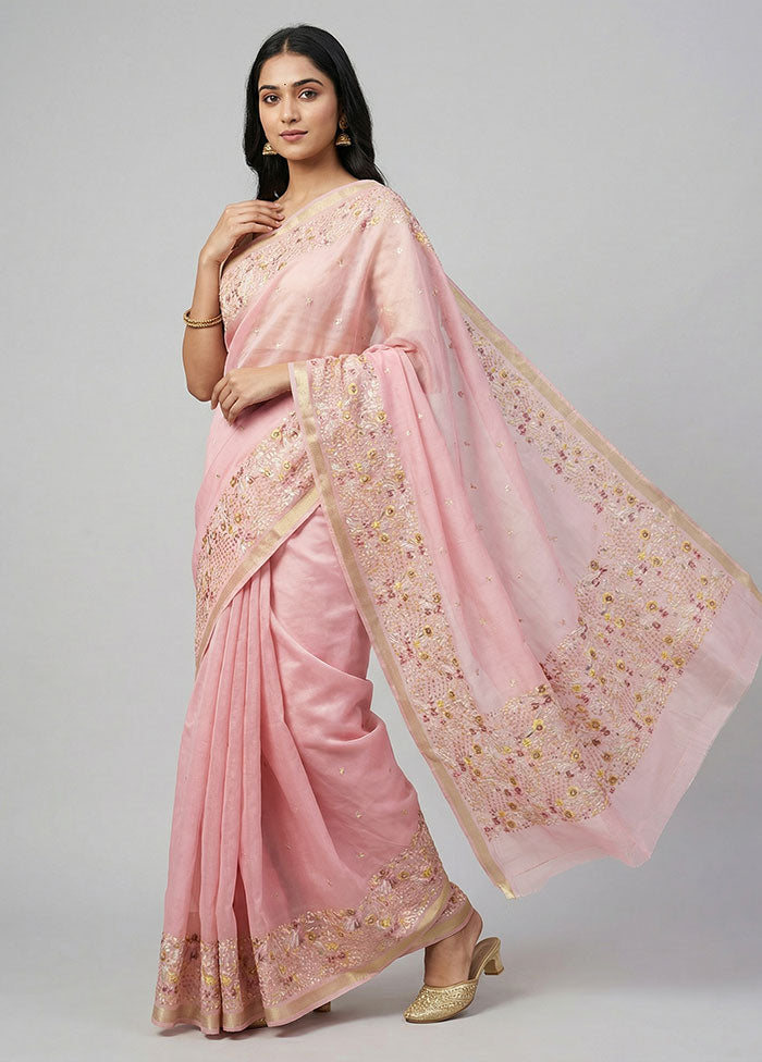 Pink Organza Saree With Blouse Piece