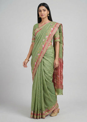 Green Kora Silk Saree With Blouse Piece