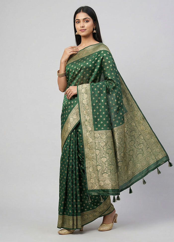Green Dupion Silk Saree With Blouse Piece