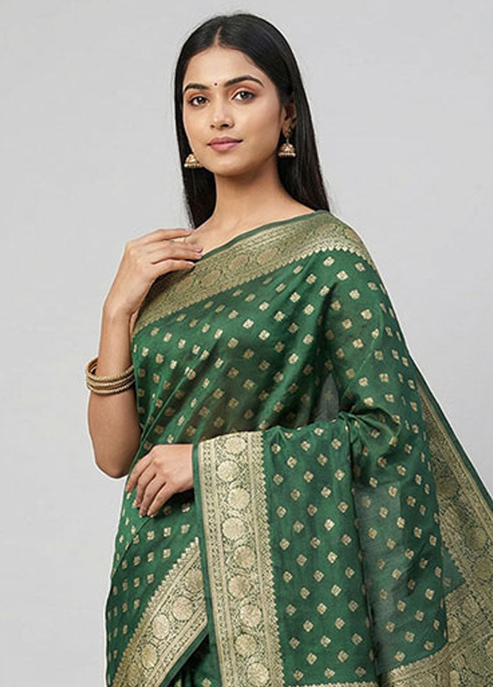 Green Dupion Silk Saree With Blouse Piece