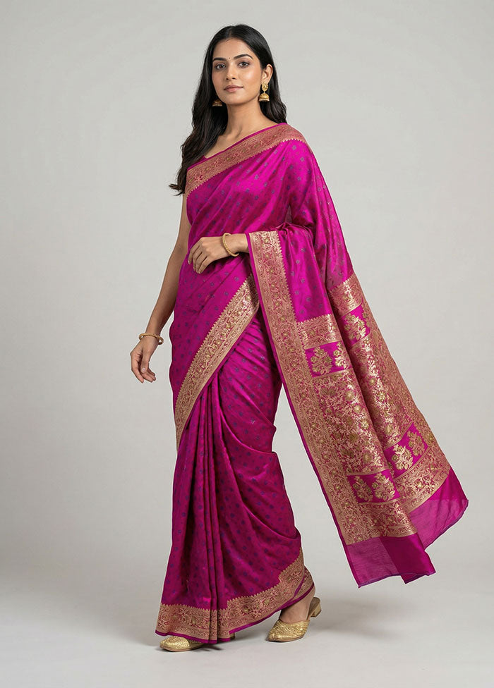 Pink Handloom Jamewar Pure Silk Saree With Blouse Piece