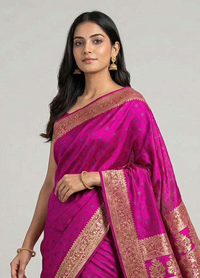 Pink Handloom Jamewar Pure Silk Saree With Blouse Piece