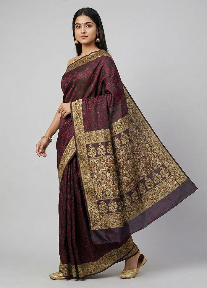Black Handloom Jamewar Pure Silk Saree With Blouse Piece