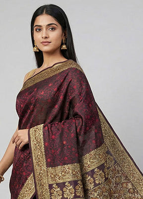 Black Handloom Jamewar Pure Silk Saree With Blouse Piece