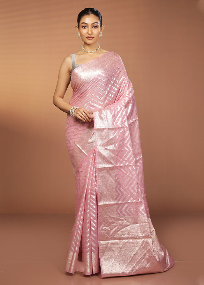 Pink Pure Cotton Saree With Blouse Piece