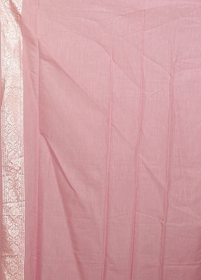 Pink Pure Cotton Saree With Blouse Piece