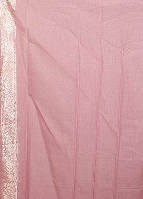 Pink Pure Cotton Saree With Blouse Piece