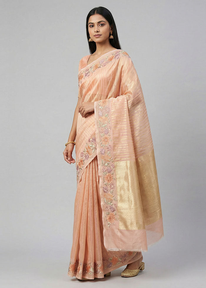 Peach Organza Saree With Blouse Piece
