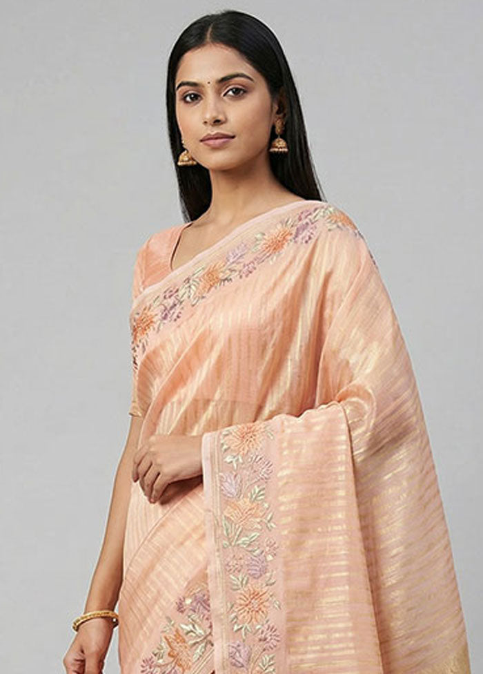 Peach Organza Saree With Blouse Piece