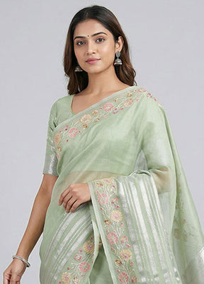Green Organza Saree With Blouse Piece
