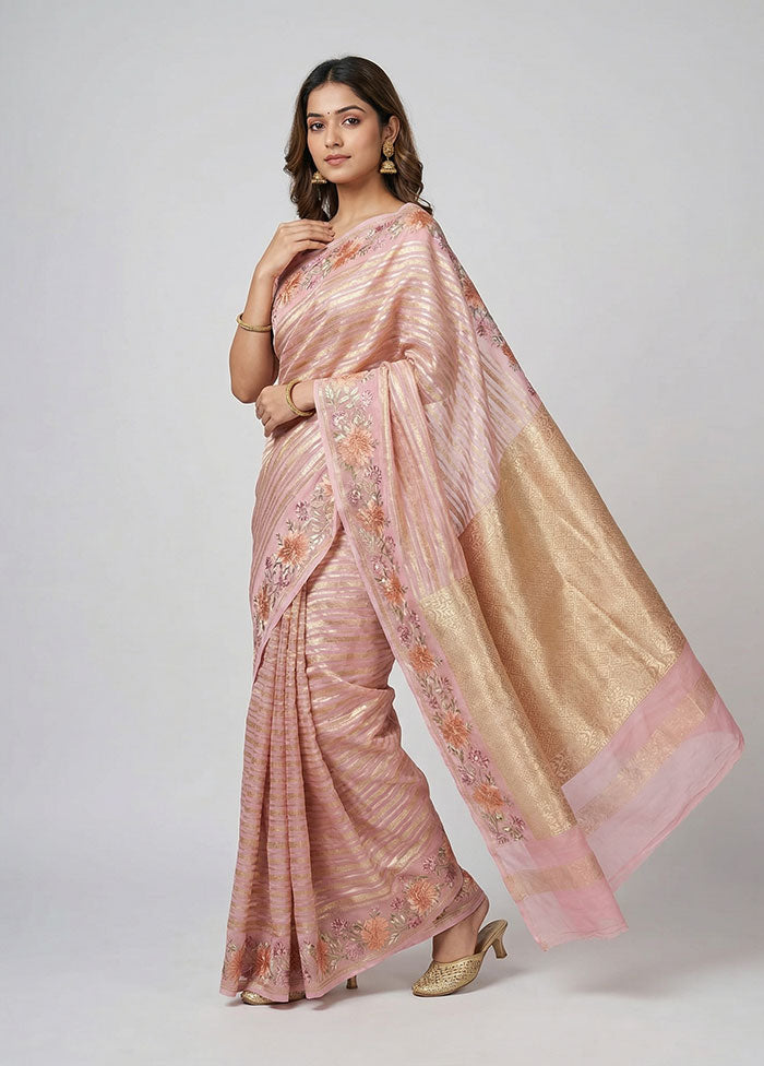 Pink Organza Saree With Blouse Piece
