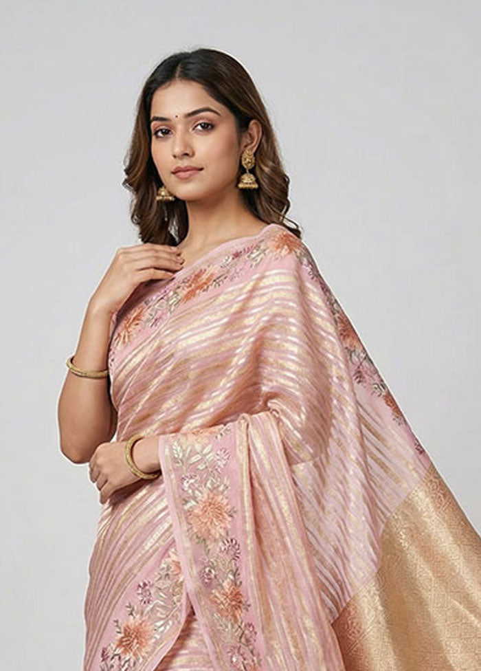 Pink Organza Saree With Blouse Piece