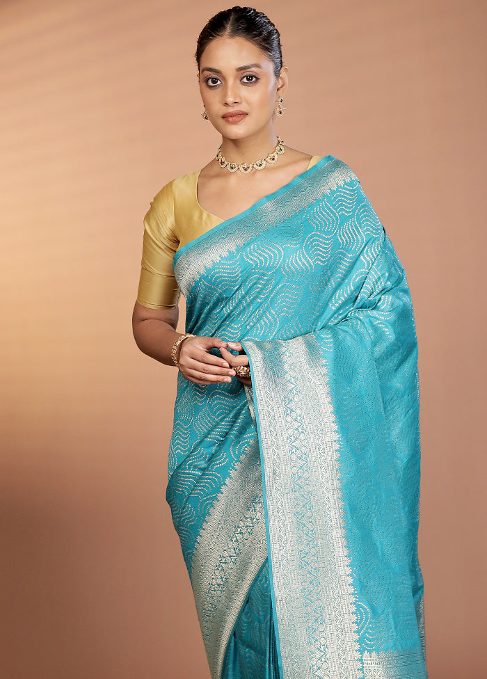 Blue Dupion Silk Saree With Blouse Piece