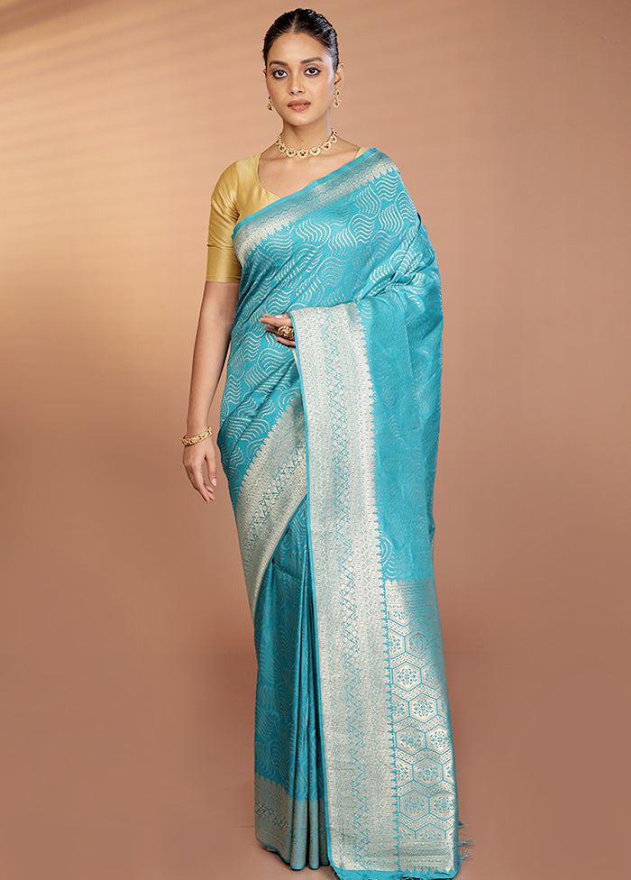 Blue Dupion Silk Saree With Blouse Piece