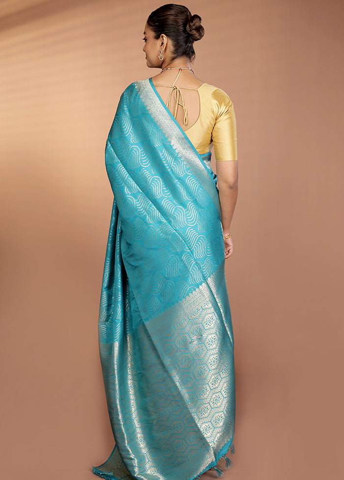 Blue Dupion Silk Saree With Blouse Piece