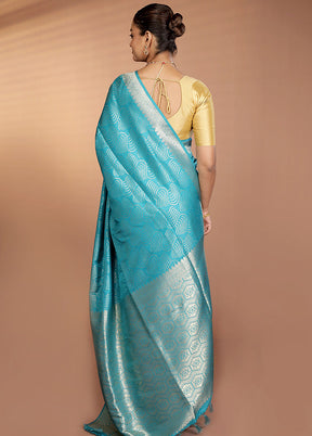 Blue Dupion Silk Saree With Blouse Piece