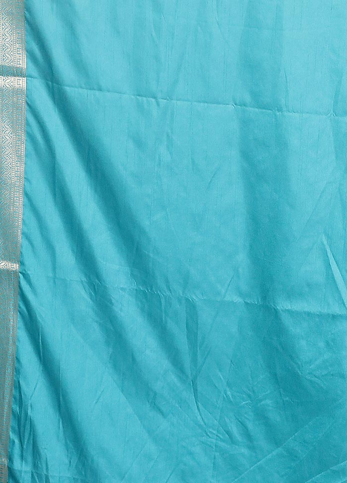Blue Dupion Silk Saree With Blouse Piece