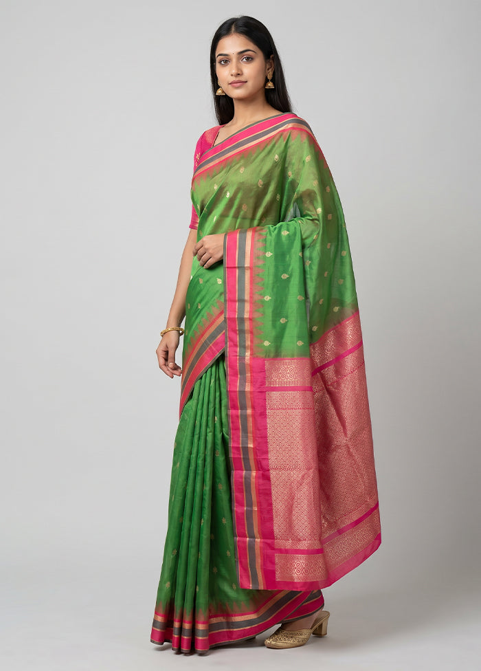 Green Kanjivaram Silk Saree With Blouse Piece