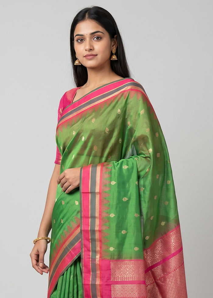 Green Kanjivaram Silk Saree With Blouse Piece