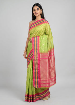 Green Kanjivaram Silk Saree With Blouse Piece
