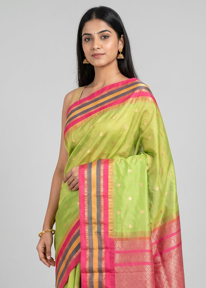 Green Kanjivaram Silk Saree With Blouse Piece
