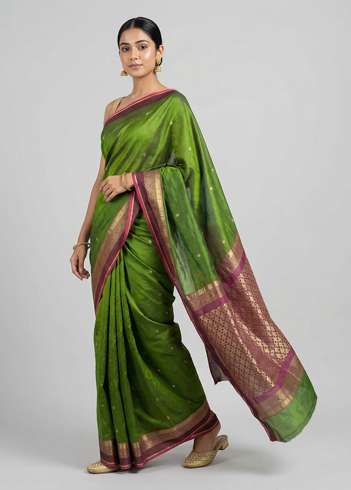 Green Kanjivaram Silk Saree With Blouse Piece
