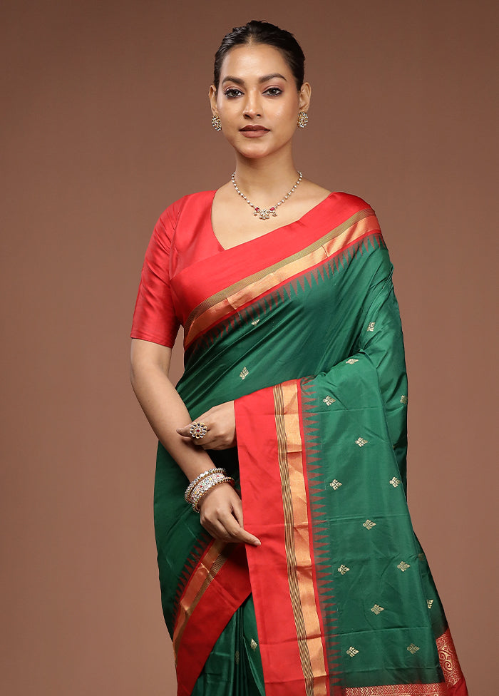 Green Kanjivaram Silk Saree With Blouse Piece