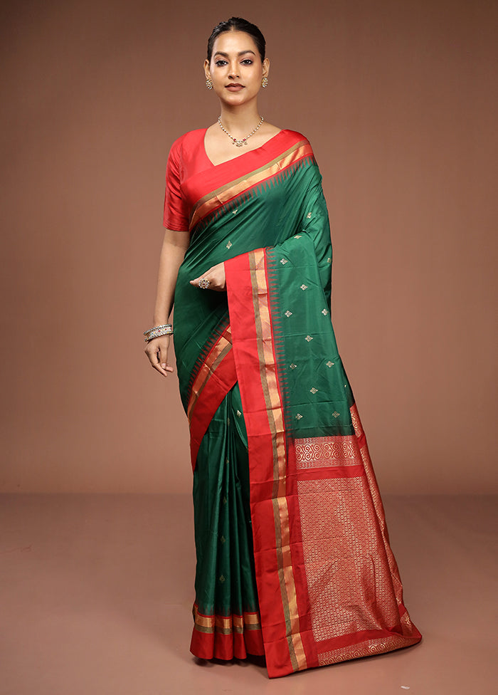 Green Kanjivaram Silk Saree With Blouse Piece