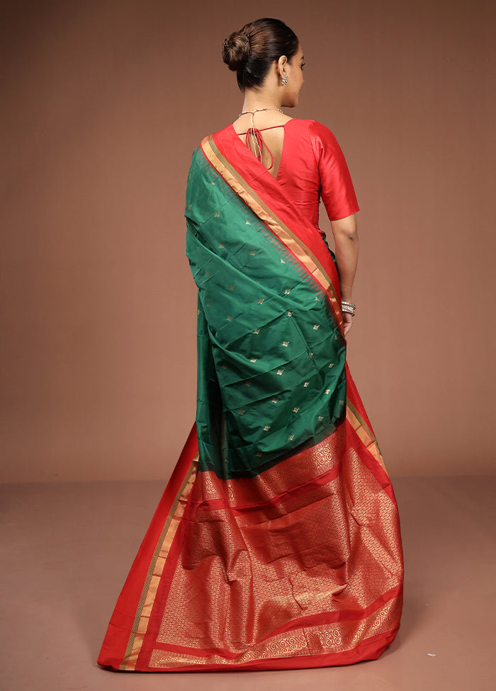 Green Kanjivaram Silk Saree With Blouse Piece