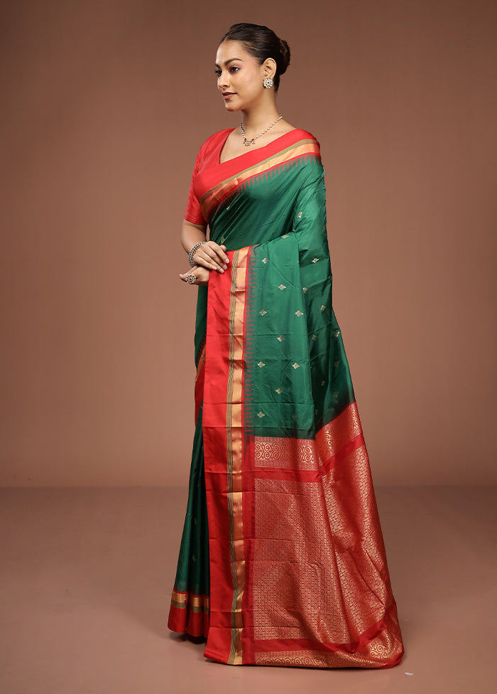 Green Kanjivaram Silk Saree With Blouse Piece