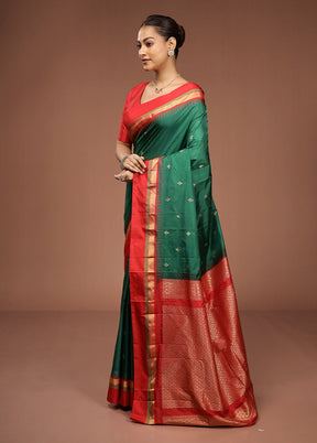 Green Kanjivaram Silk Saree With Blouse Piece