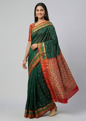 Green Kanjivaram Silk Saree With Blouse Piece