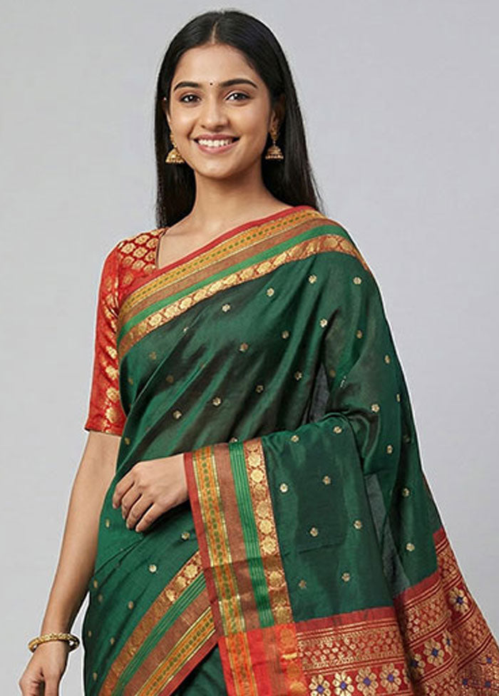 Green Kanjivaram Silk Saree With Blouse Piece