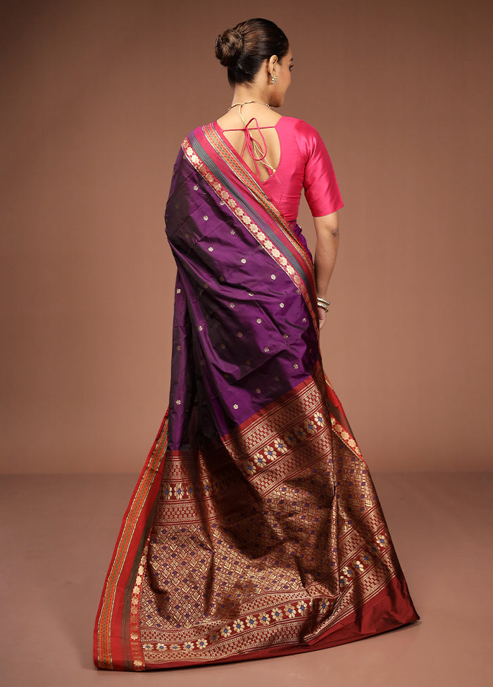 Purple Kanjivaram Silk Saree With Blouse Piece