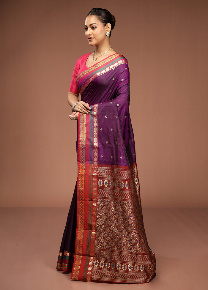 Purple Kanjivaram Silk Saree With Blouse Piece