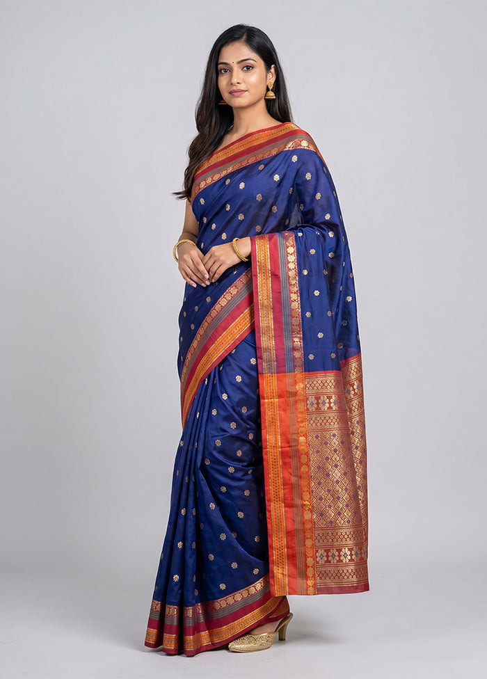 Blue Kanjivaram Silk Saree With Blouse Piece