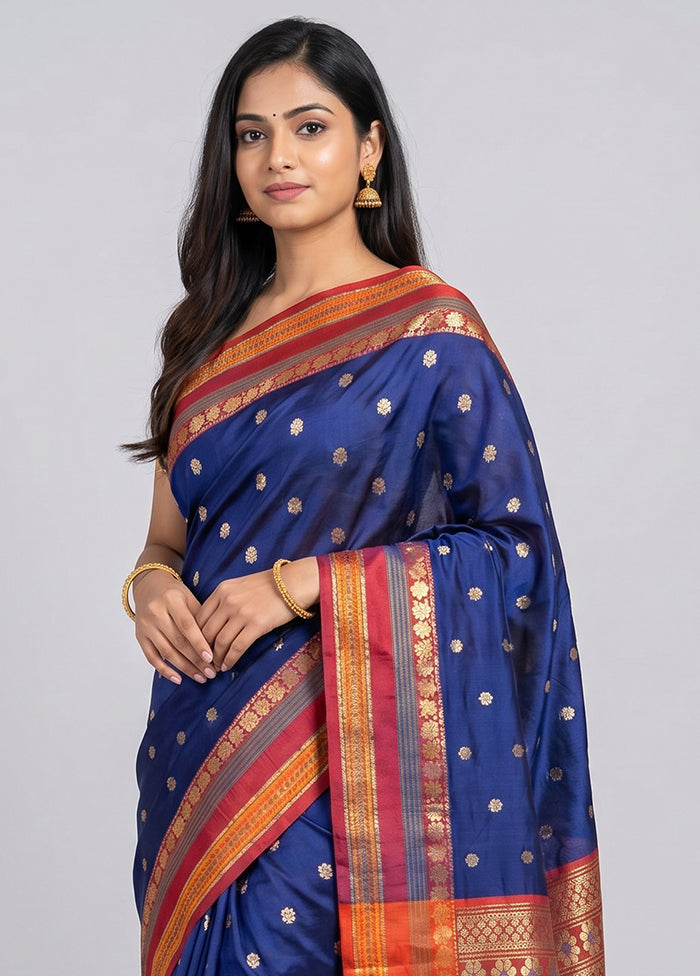 Blue Kanjivaram Silk Saree With Blouse Piece